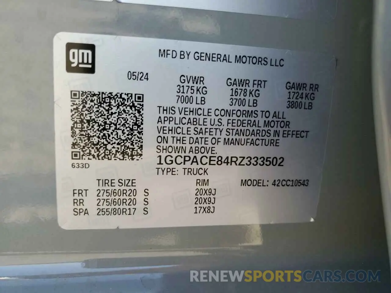 14 Photograph of a damaged car 1GCPACE84RZ333502 CHEVROLET ALL Models 2024