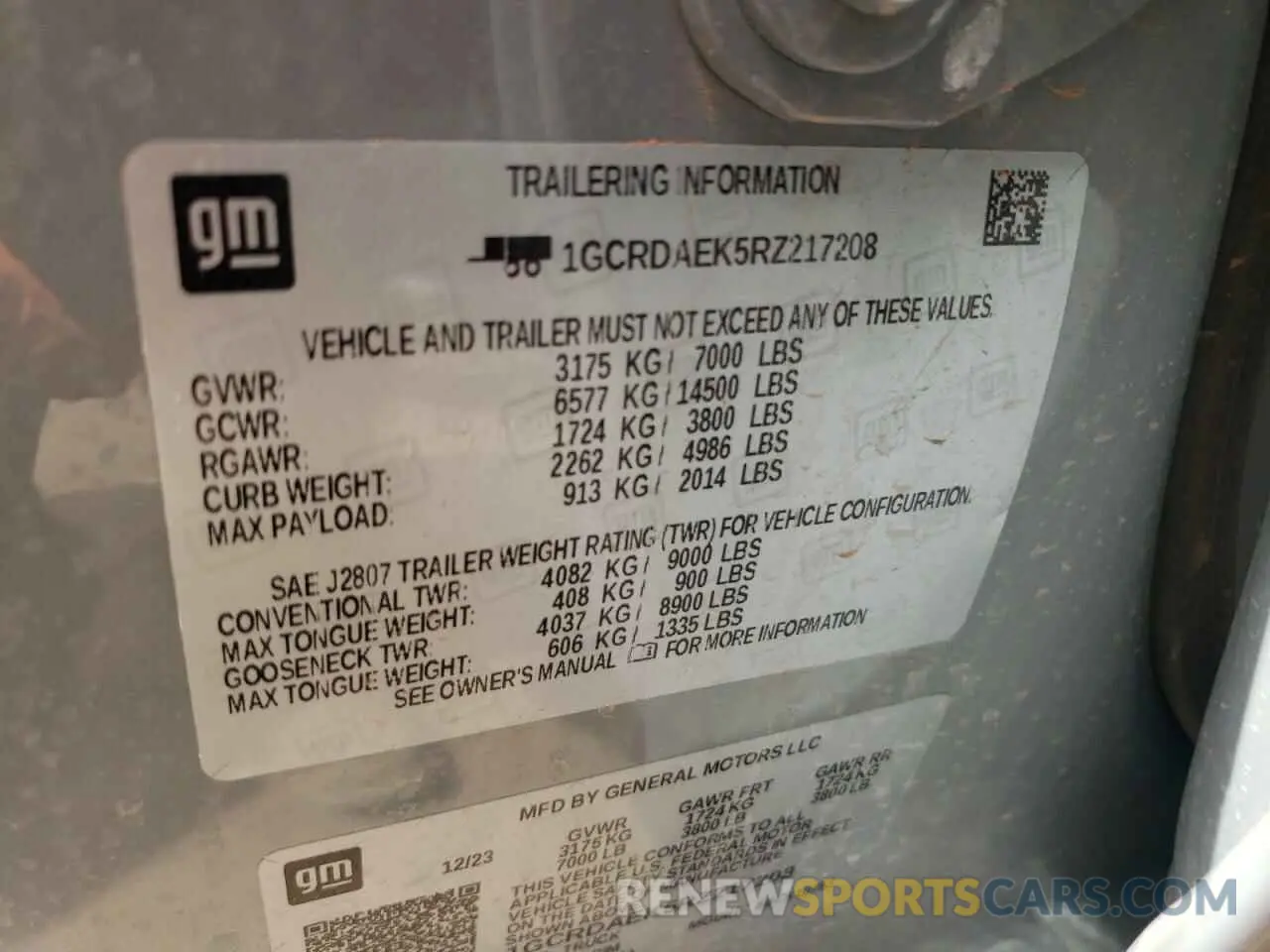 14 Photograph of a damaged car 1GCRDAEK5RZ217208 CHEVROLET ALL Models 2024