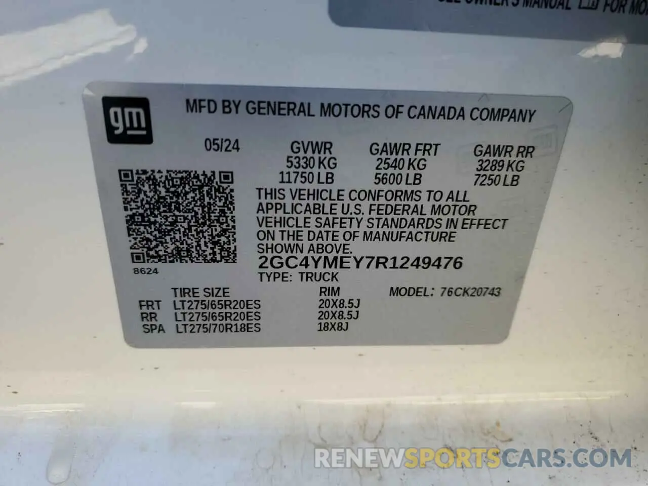 12 Photograph of a damaged car 2GC4YMEY7R1249476 CHEVROLET ALL Models 2024