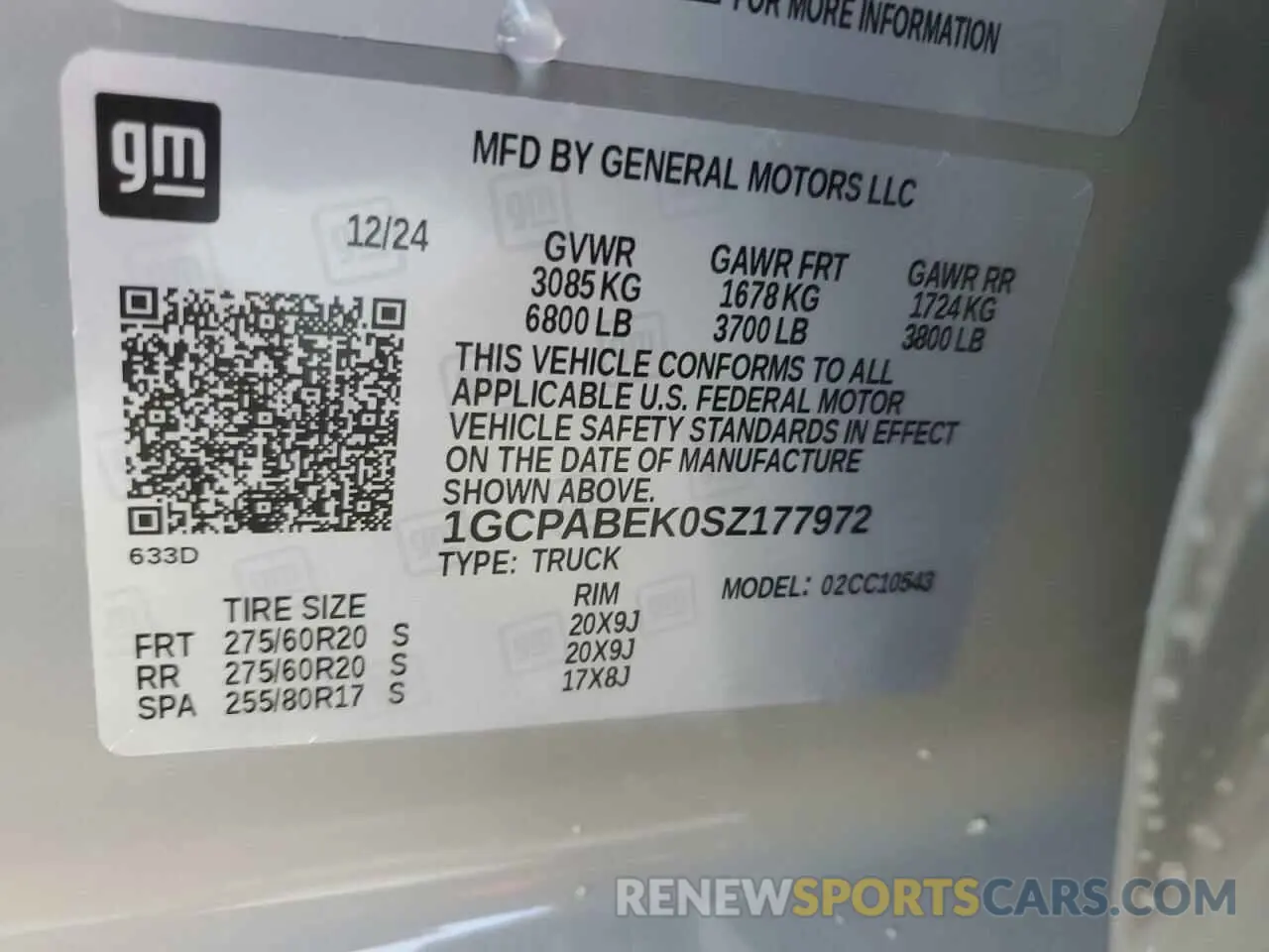 12 Photograph of a damaged car 1GCPABEK0SZ177972 CHEVROLET ALL Models 2025