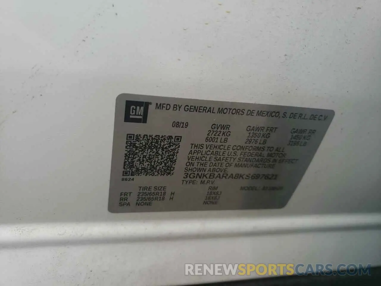 13 Photograph of a damaged car 3GNKBARA8KS697621 CHEVROLET BLAZER 2019