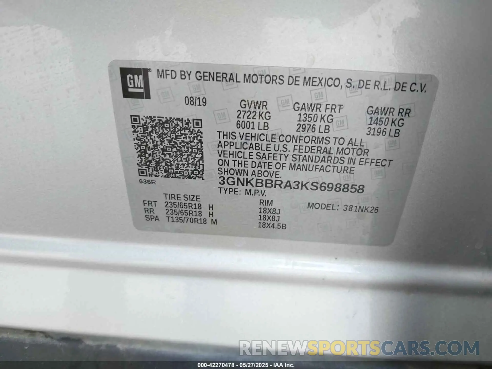 9 Photograph of a damaged car 3GNKBBRA3KS698858 CHEVROLET BLAZER 2019