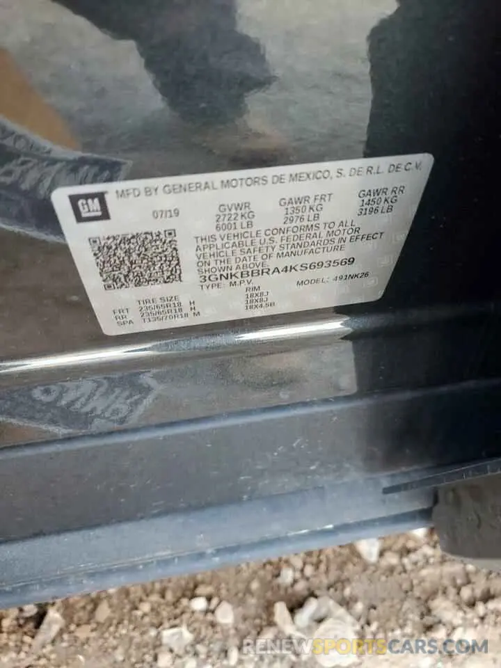 15 Photograph of a damaged car 3GNKBBRA4KS693569 CHEVROLET BLAZER 2019