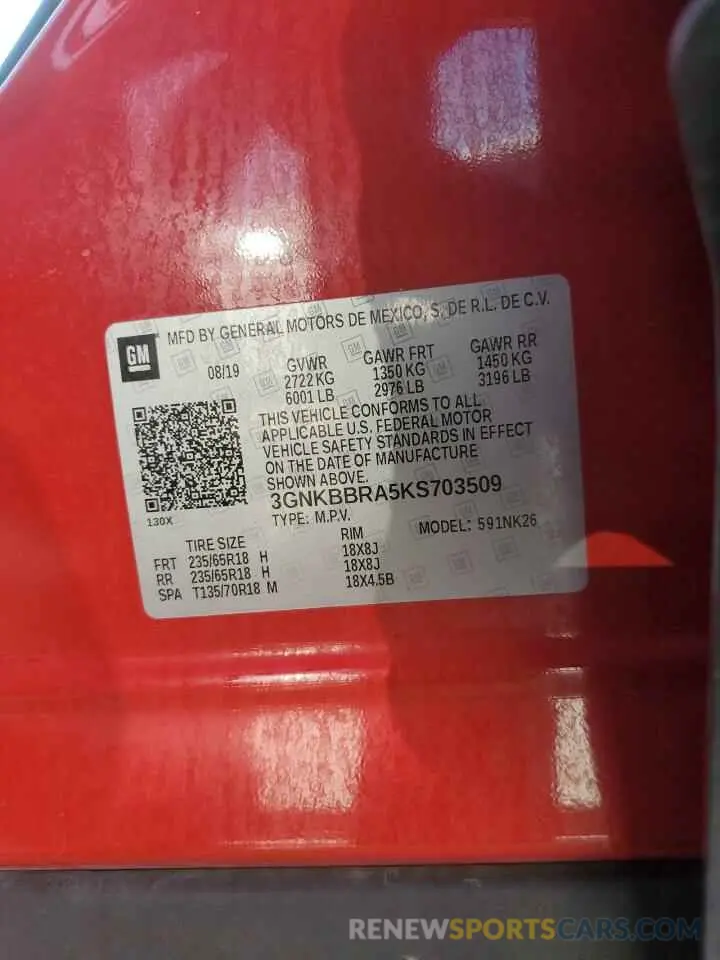13 Photograph of a damaged car 3GNKBBRA5KS703509 CHEVROLET BLAZER 2019