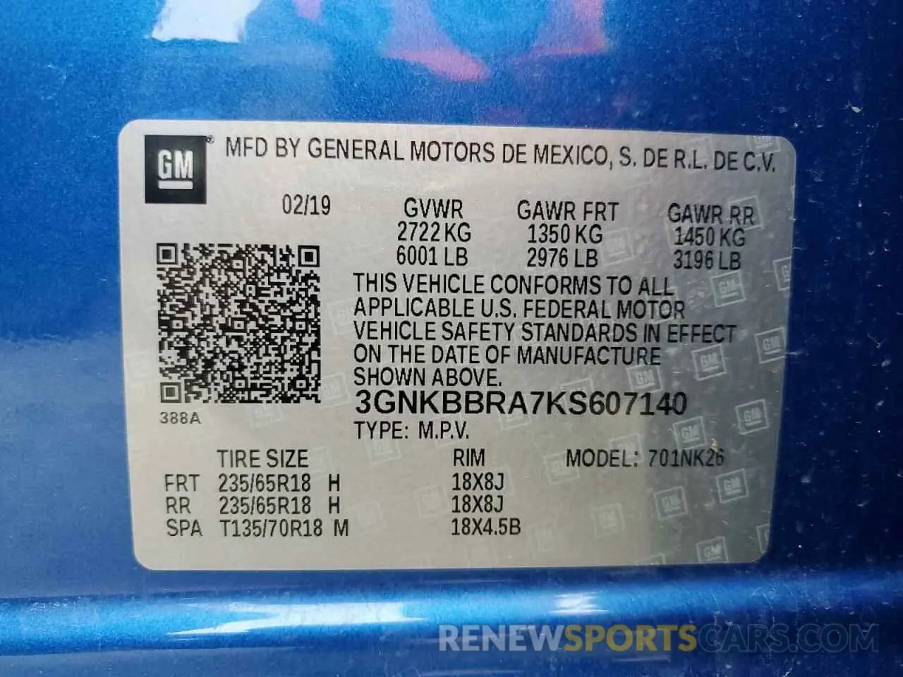 13 Photograph of a damaged car 3GNKBBRA7KS607140 CHEVROLET BLAZER 2019