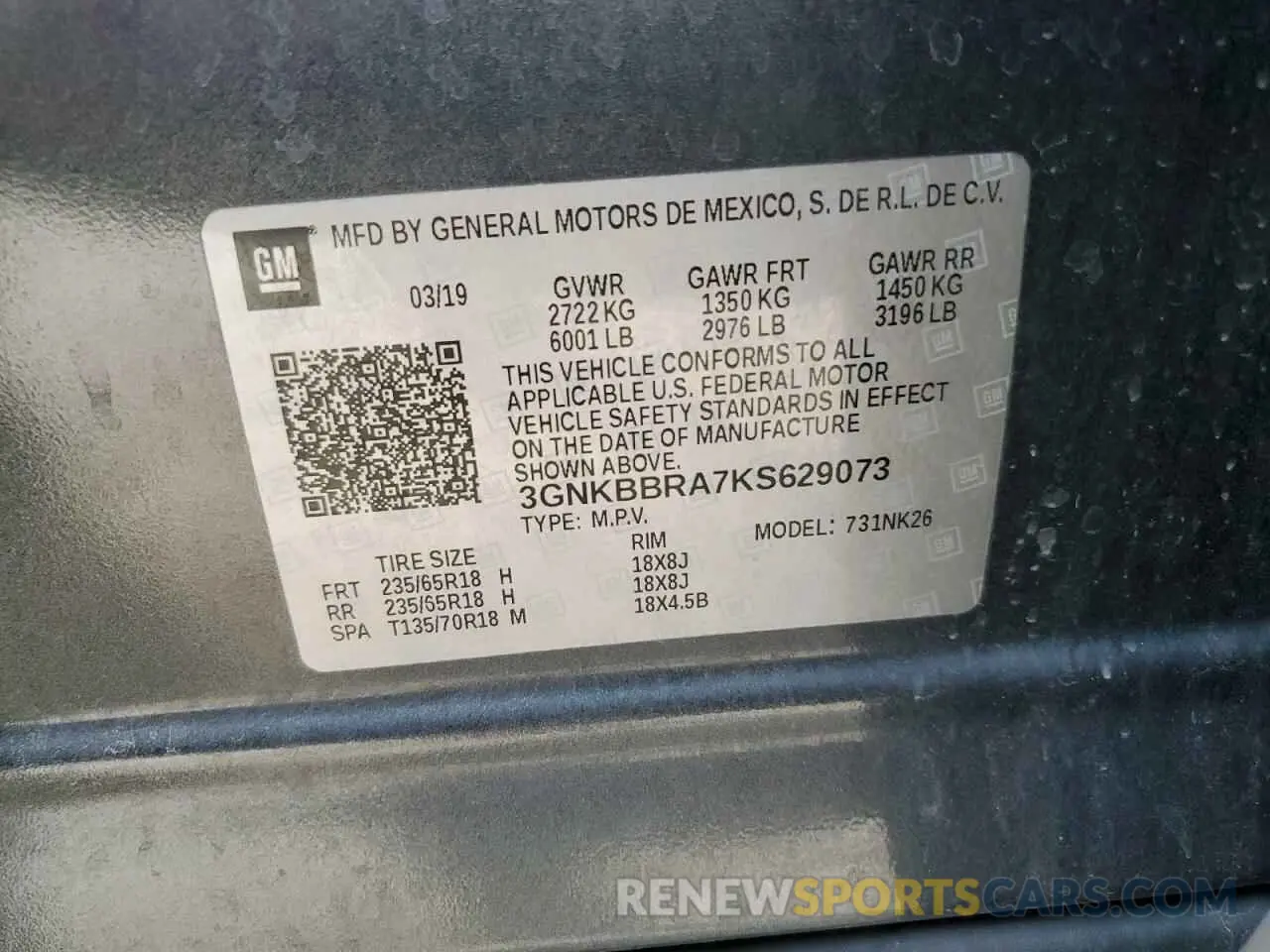 14 Photograph of a damaged car 3GNKBBRA7KS629073 CHEVROLET BLAZER 2019