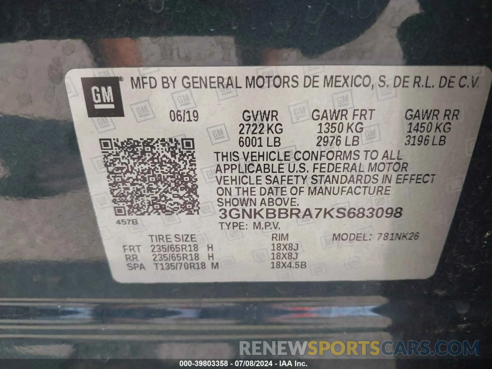 9 Photograph of a damaged car 3GNKBBRA7KS683098 CHEVROLET BLAZER 2019