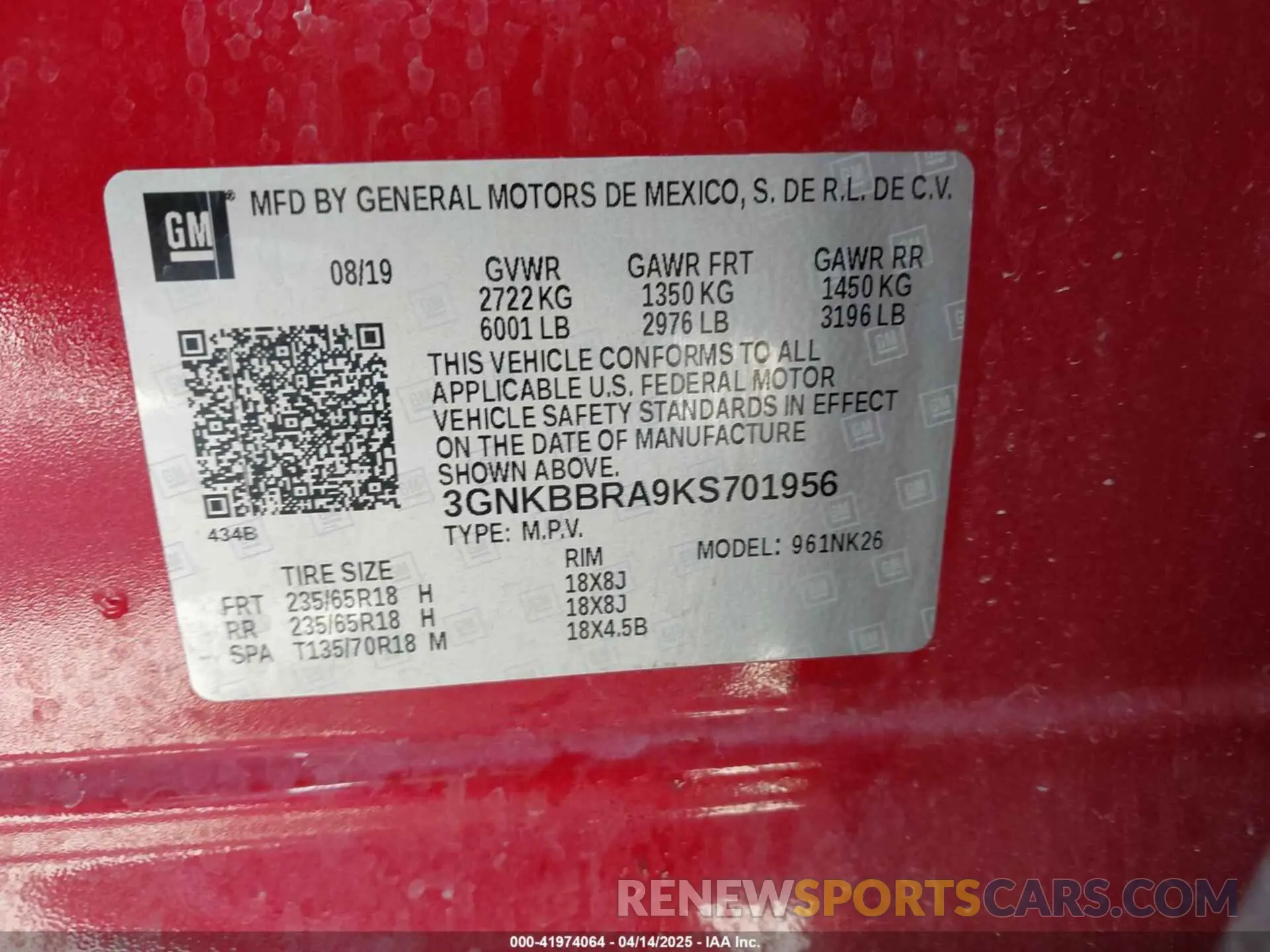 9 Photograph of a damaged car 3GNKBBRA9KS701956 CHEVROLET BLAZER 2019