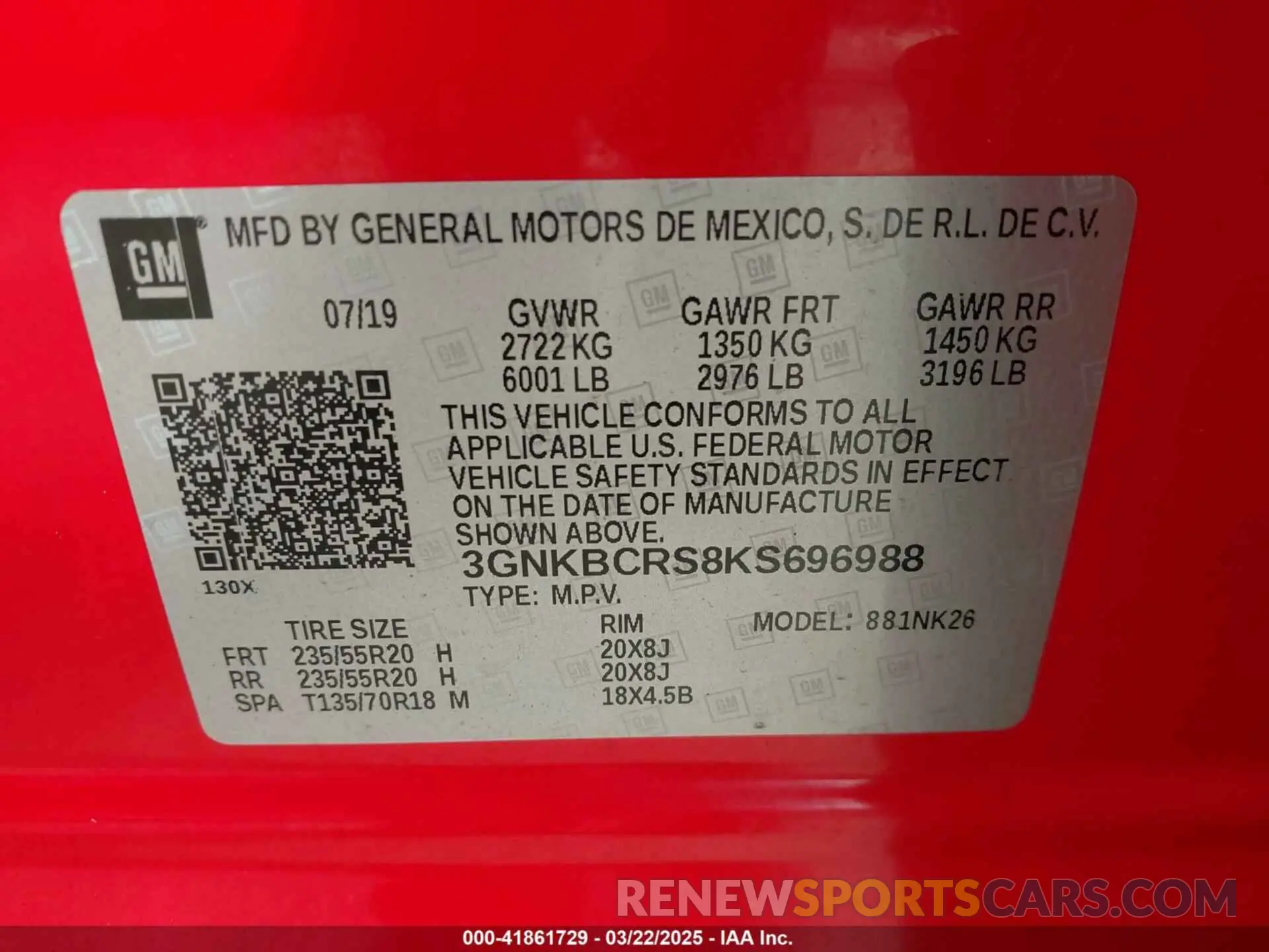 9 Photograph of a damaged car 3GNKBCRS8KS696988 CHEVROLET BLAZER 2019