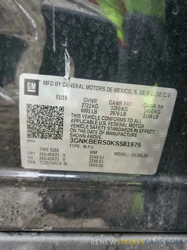 15 Photograph of a damaged car 3GNKBERS0KS581975 CHEVROLET BLAZER 2019