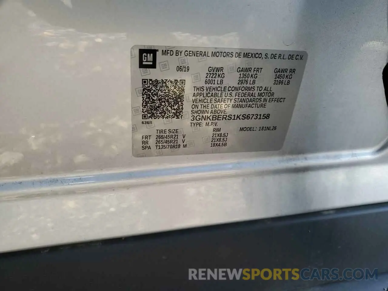 13 Photograph of a damaged car 3GNKBERS1KS673158 CHEVROLET BLAZER 2019