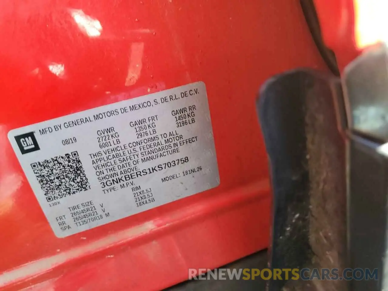 13 Photograph of a damaged car 3GNKBERS1KS703758 CHEVROLET BLAZER 2019