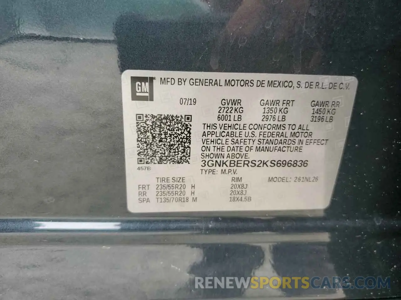 13 Photograph of a damaged car 3GNKBERS2KS696836 CHEVROLET BLAZER 2019