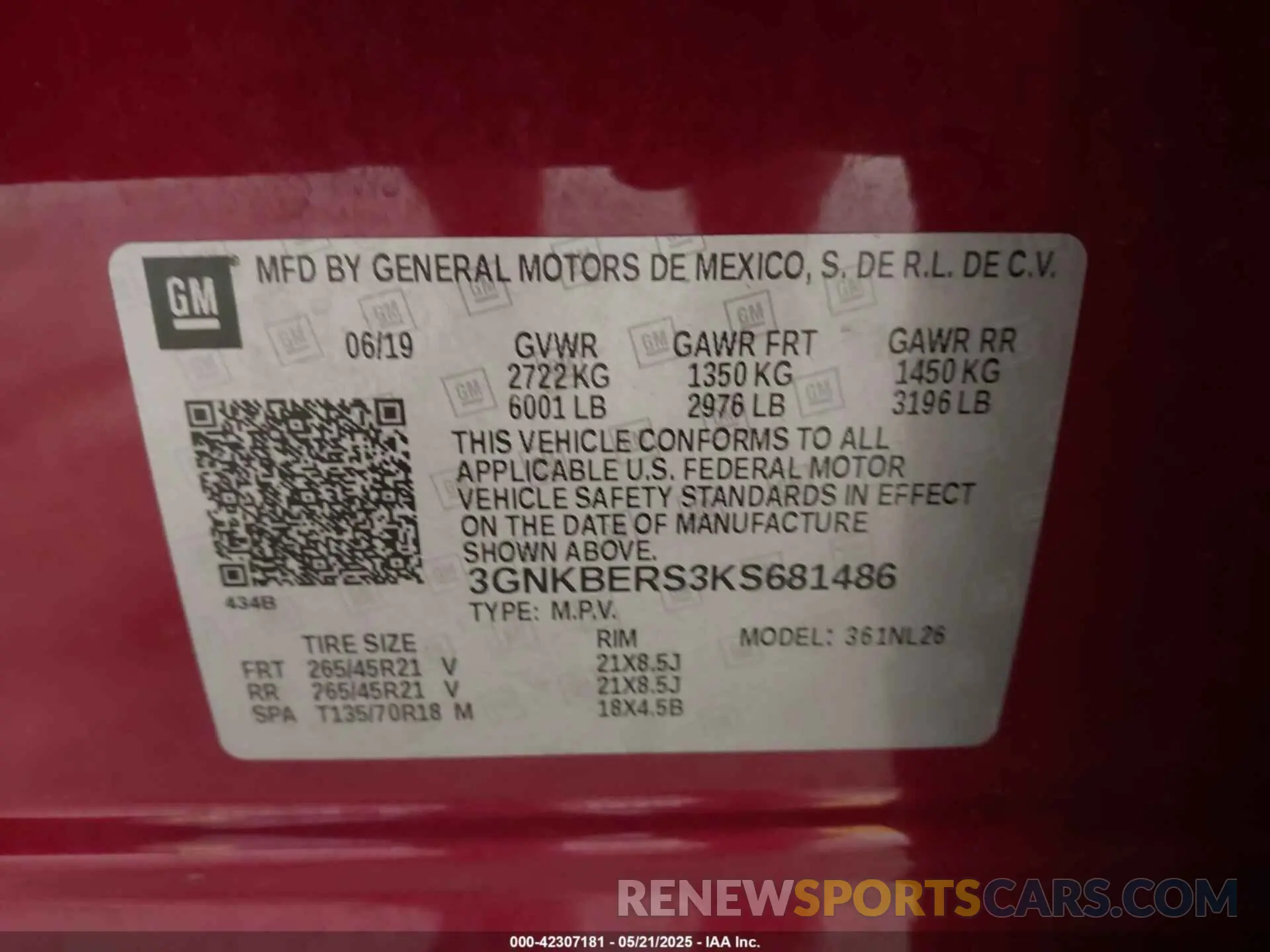 9 Photograph of a damaged car 3GNKBERS3KS681486 CHEVROLET BLAZER 2019
