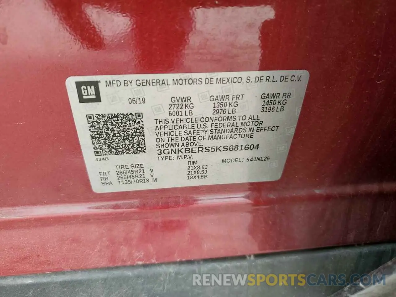 13 Photograph of a damaged car 3GNKBERS5KS681604 CHEVROLET BLAZER 2019