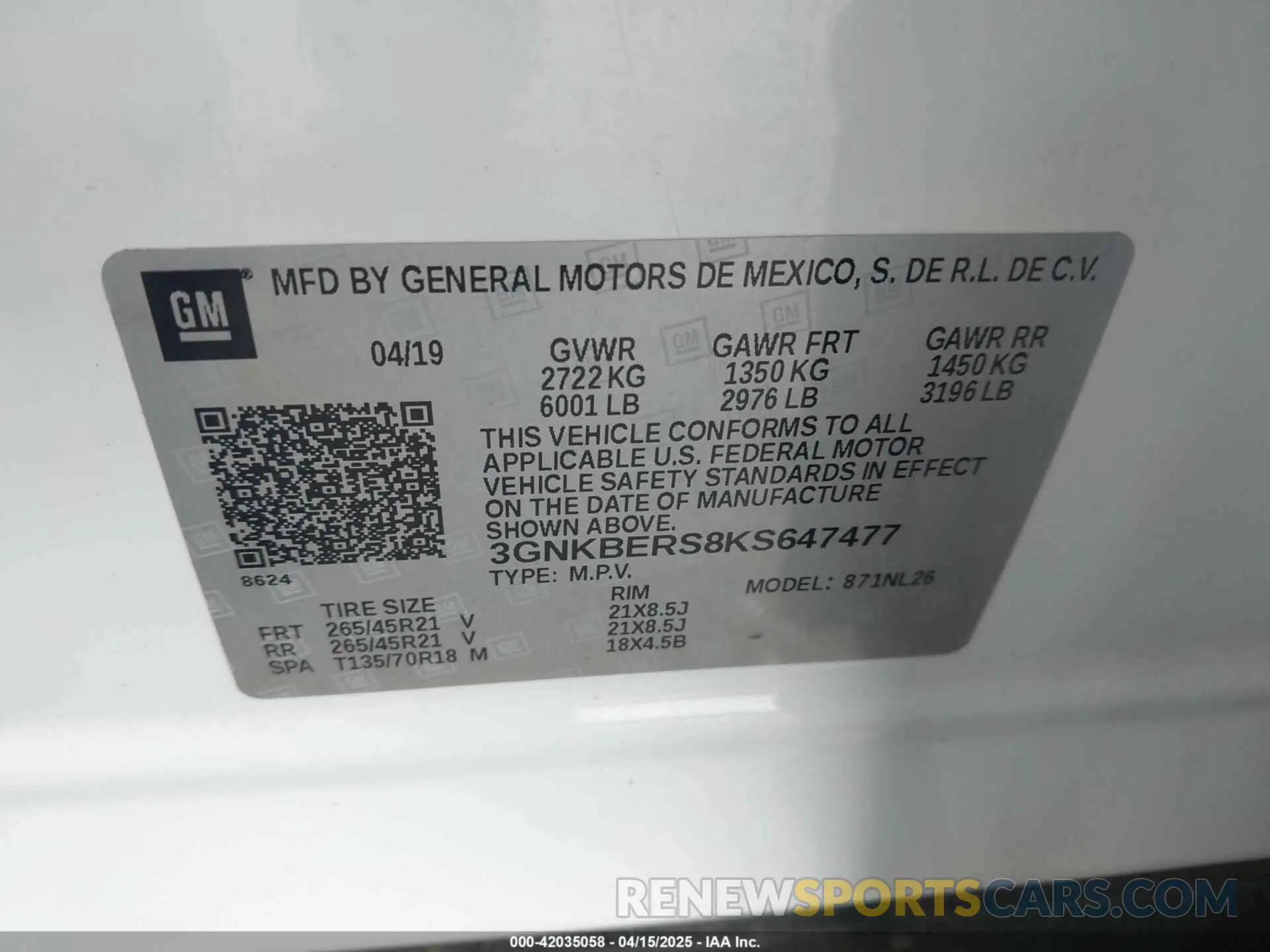 9 Photograph of a damaged car 3GNKBERS8KS647477 CHEVROLET BLAZER 2019