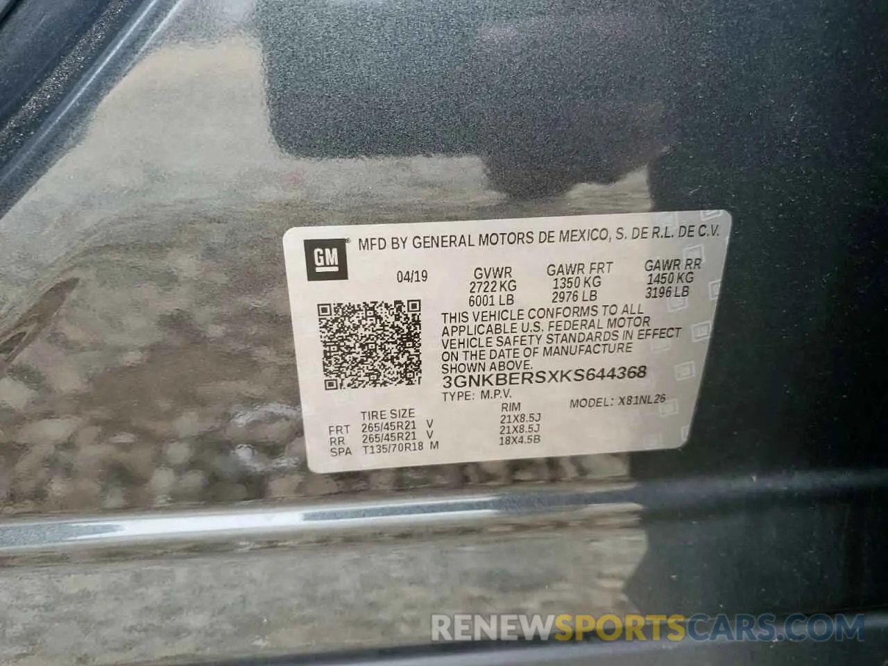 14 Photograph of a damaged car 3GNKBERSXKS644368 CHEVROLET BLAZER 2019