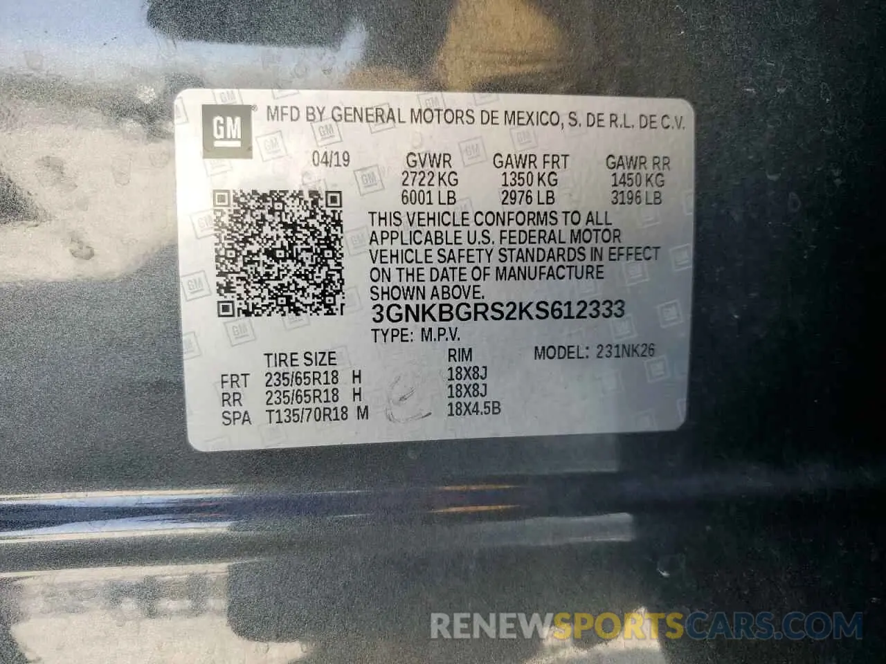 13 Photograph of a damaged car 3GNKBGRS2KS612333 CHEVROLET BLAZER 2019