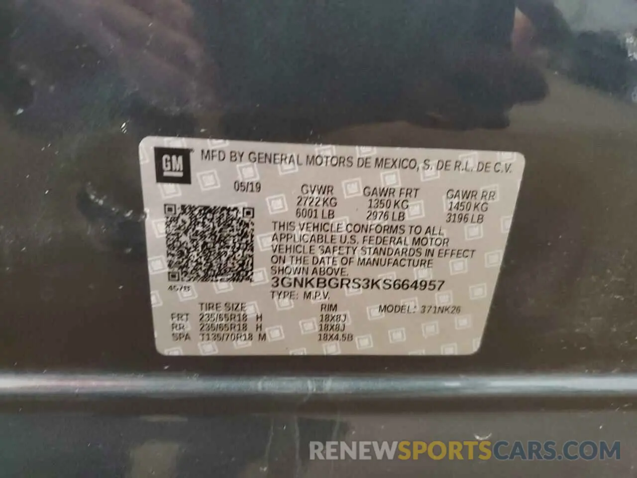 13 Photograph of a damaged car 3GNKBGRS3KS664957 CHEVROLET BLAZER 2019