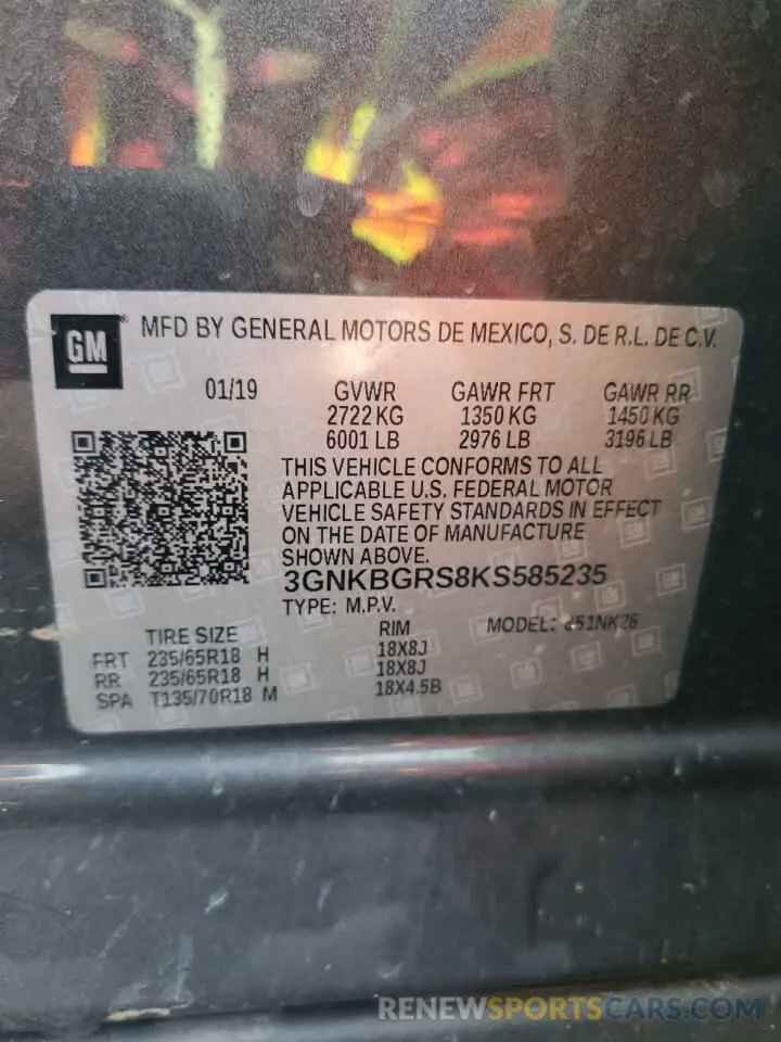 15 Photograph of a damaged car 3GNKBGRS8KS585235 CHEVROLET BLAZER 2019