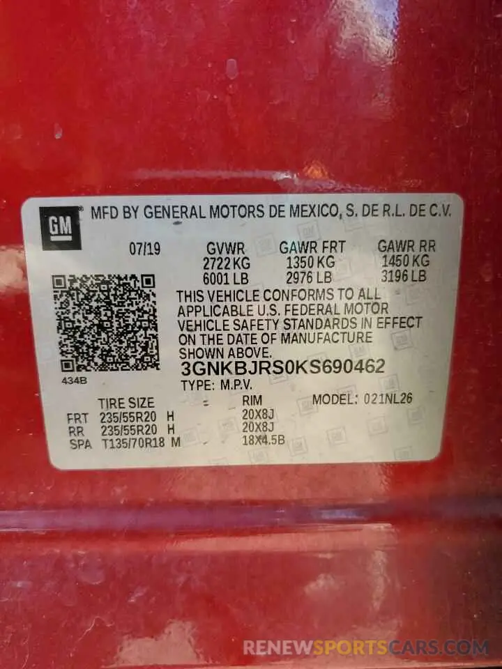13 Photograph of a damaged car 3GNKBJRS0KS690462 CHEVROLET BLAZER 2019