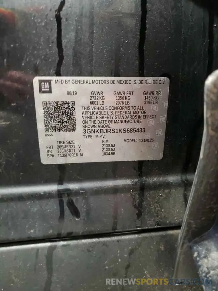 14 Photograph of a damaged car 3GNKBJRS1KS685433 CHEVROLET BLAZER 2019