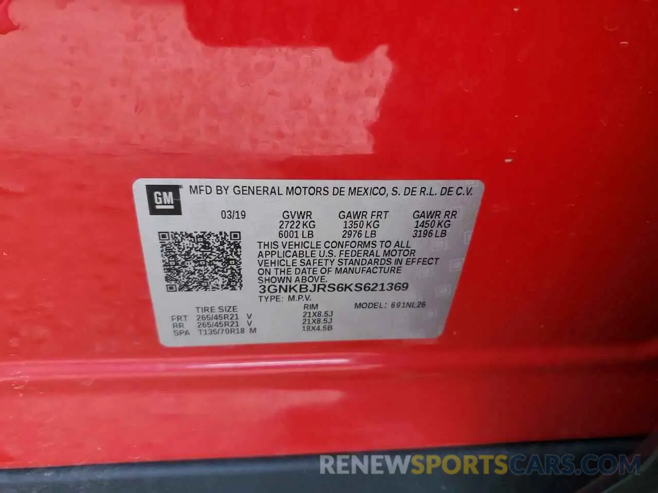 12 Photograph of a damaged car 3GNKBJRS6KS621369 CHEVROLET BLAZER 2019
