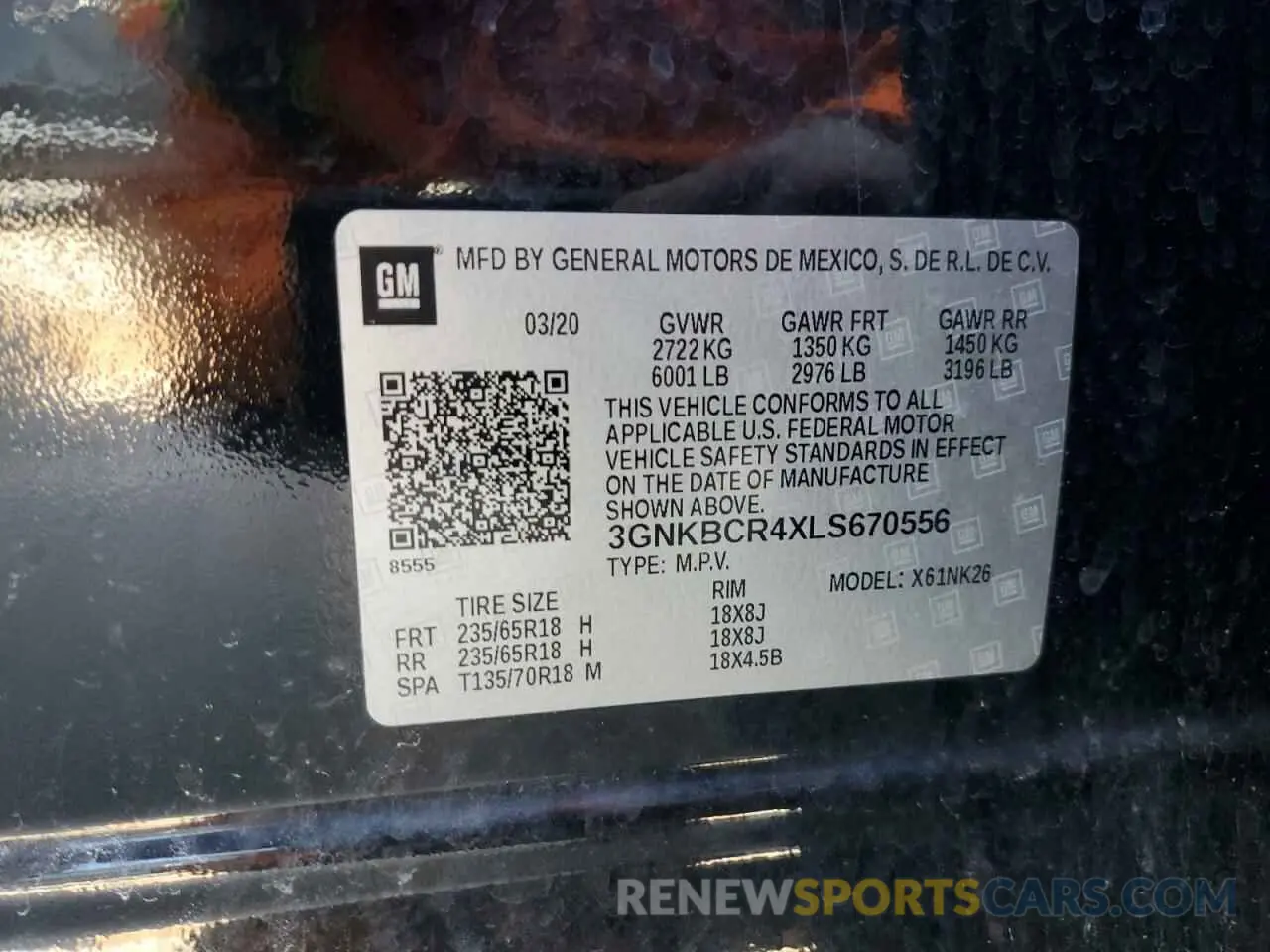 14 Photograph of a damaged car 3GNKBCR4XLS670556 CHEVROLET BLAZER 2020