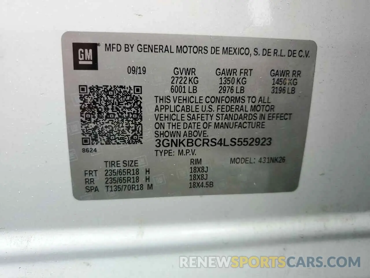 14 Photograph of a damaged car 3GNKBCRS4LS552923 CHEVROLET BLAZER 2020