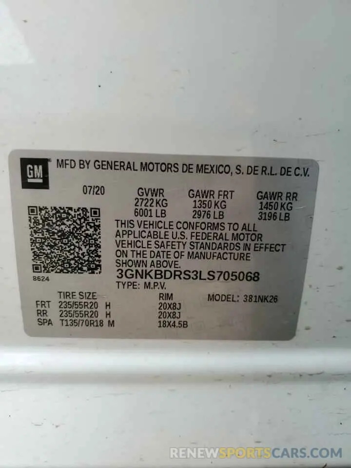 14 Photograph of a damaged car 3GNKBDRS3LS705068 CHEVROLET BLAZER 2020