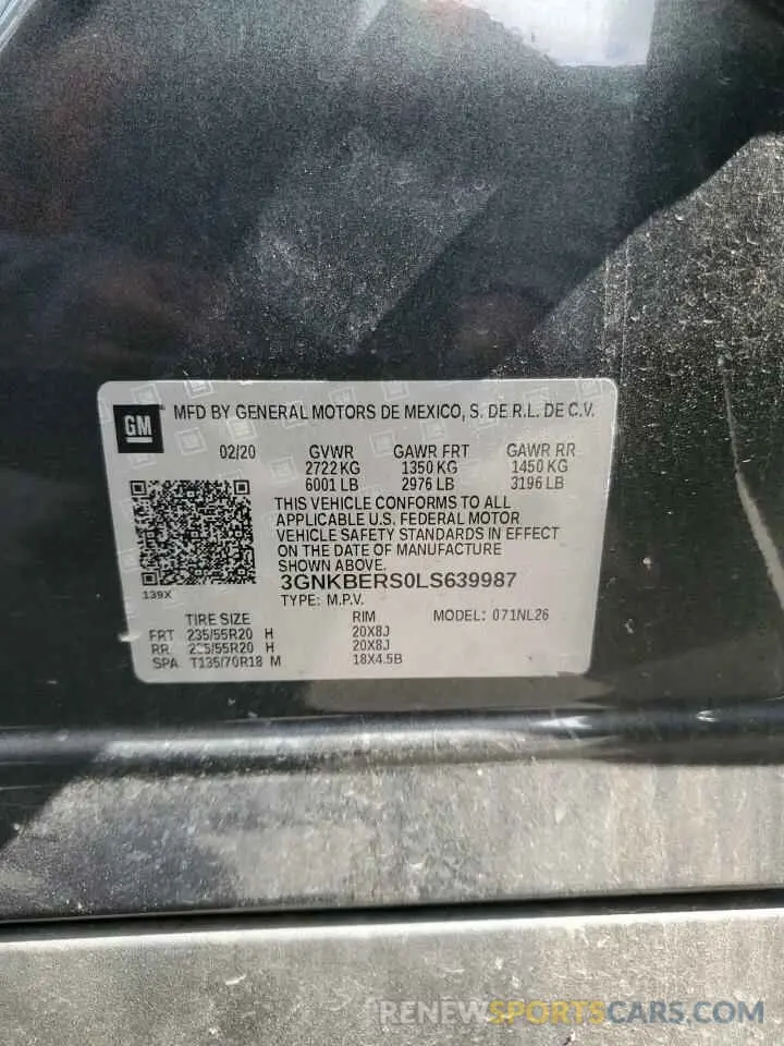 14 Photograph of a damaged car 3GNKBERS0LS639987 CHEVROLET BLAZER 2020