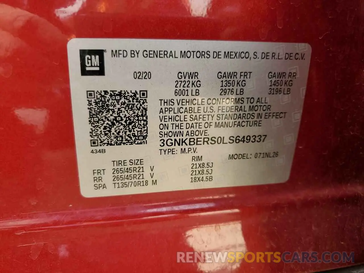 13 Photograph of a damaged car 3GNKBERS0LS649337 CHEVROLET BLAZER 2020