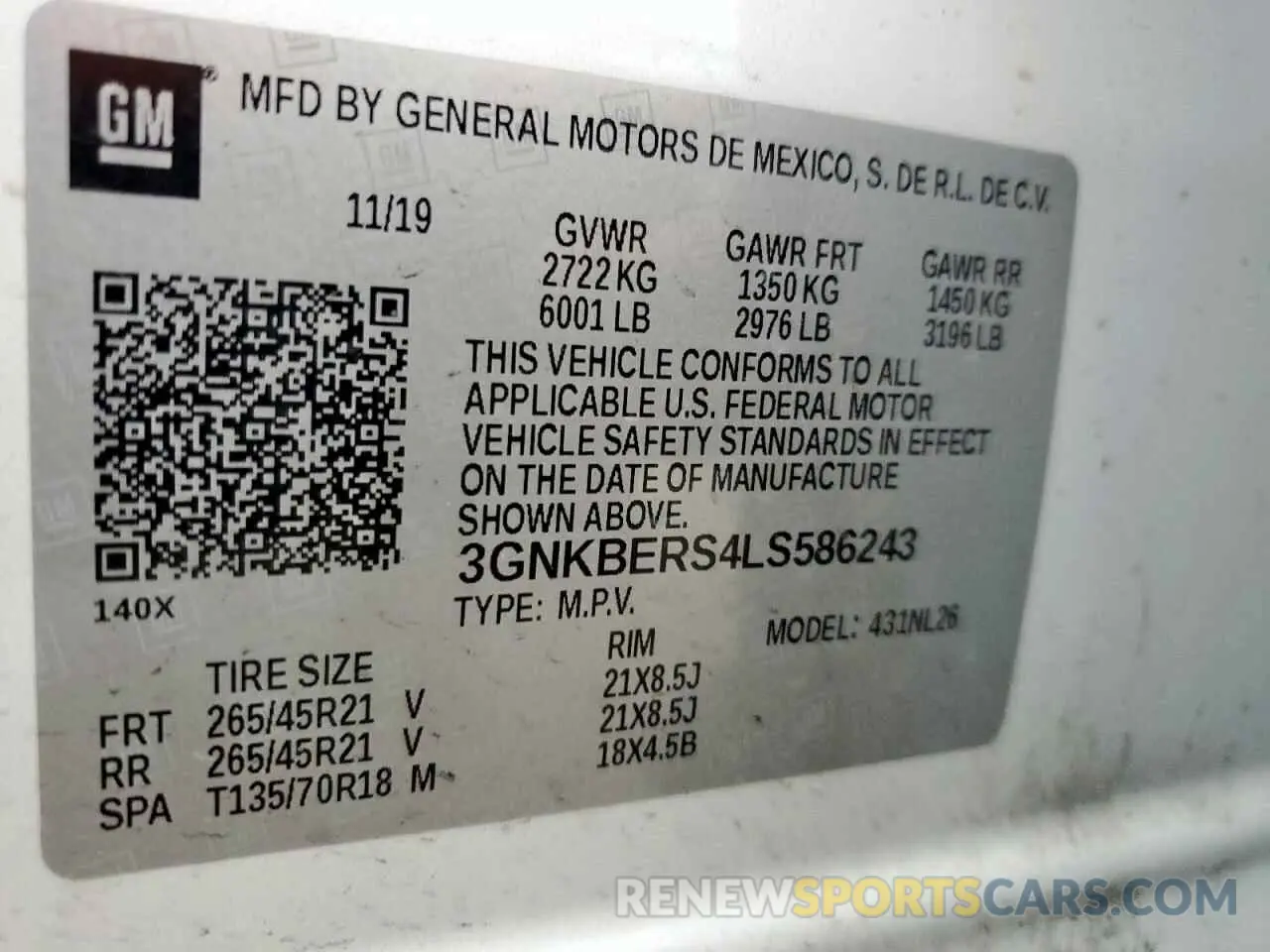 14 Photograph of a damaged car 3GNKBERS4LS586243 CHEVROLET BLAZER 2020