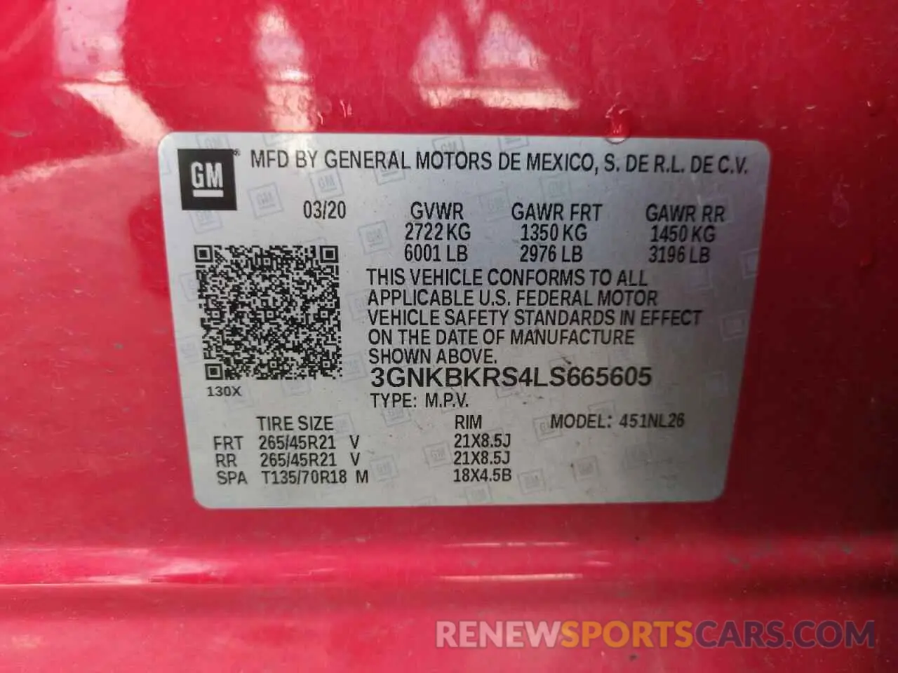 13 Photograph of a damaged car 3GNKBKRS4LS665605 CHEVROLET BLAZER 2020