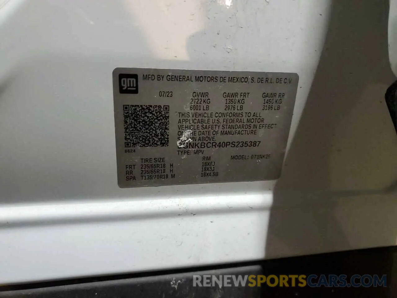 15 Photograph of a damaged car 3GNKBCR40PS235387 CHEVROLET BLAZER 2023
