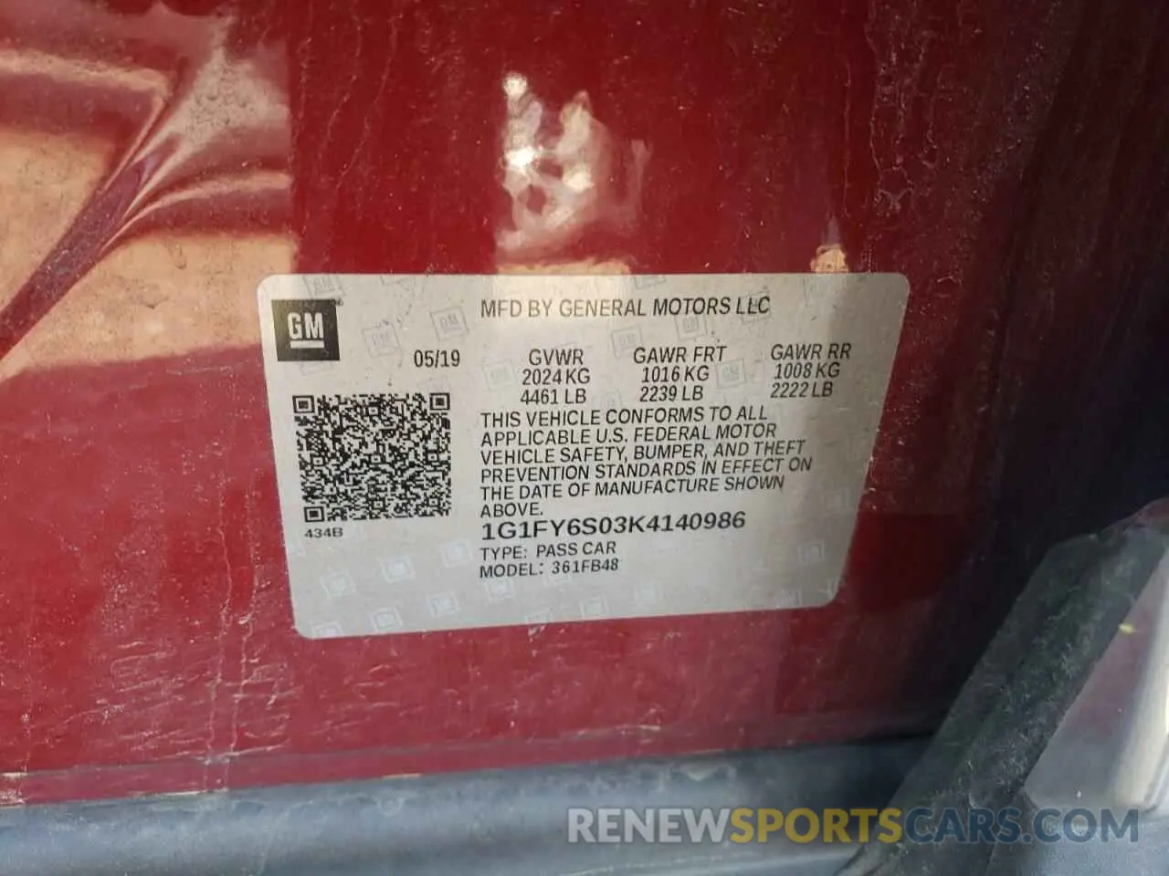 13 Photograph of a damaged car 1G1FY6S03K4140986 CHEVROLET BOLT 2019