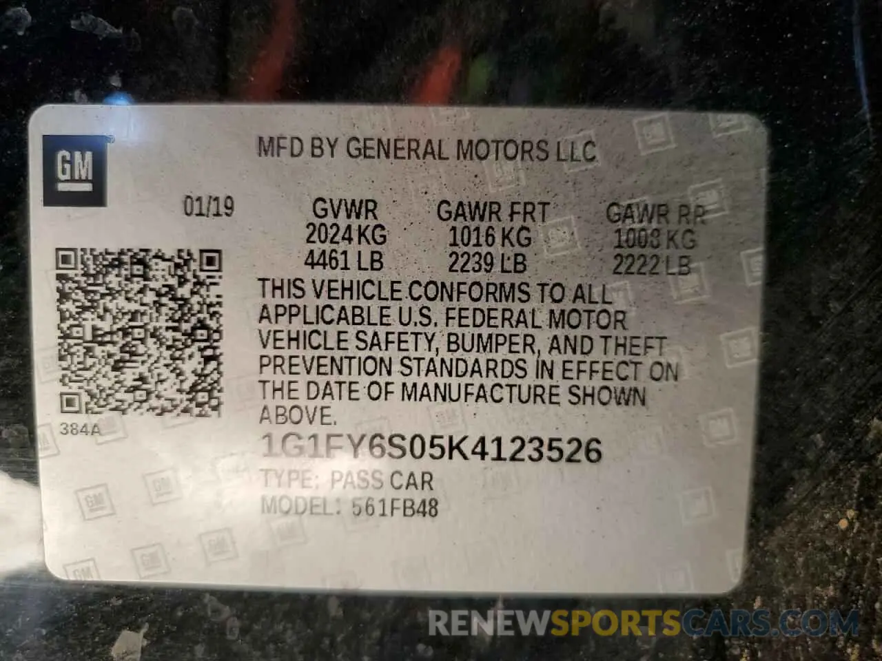 12 Photograph of a damaged car 1G1FY6S05K4123526 CHEVROLET BOLT 2019
