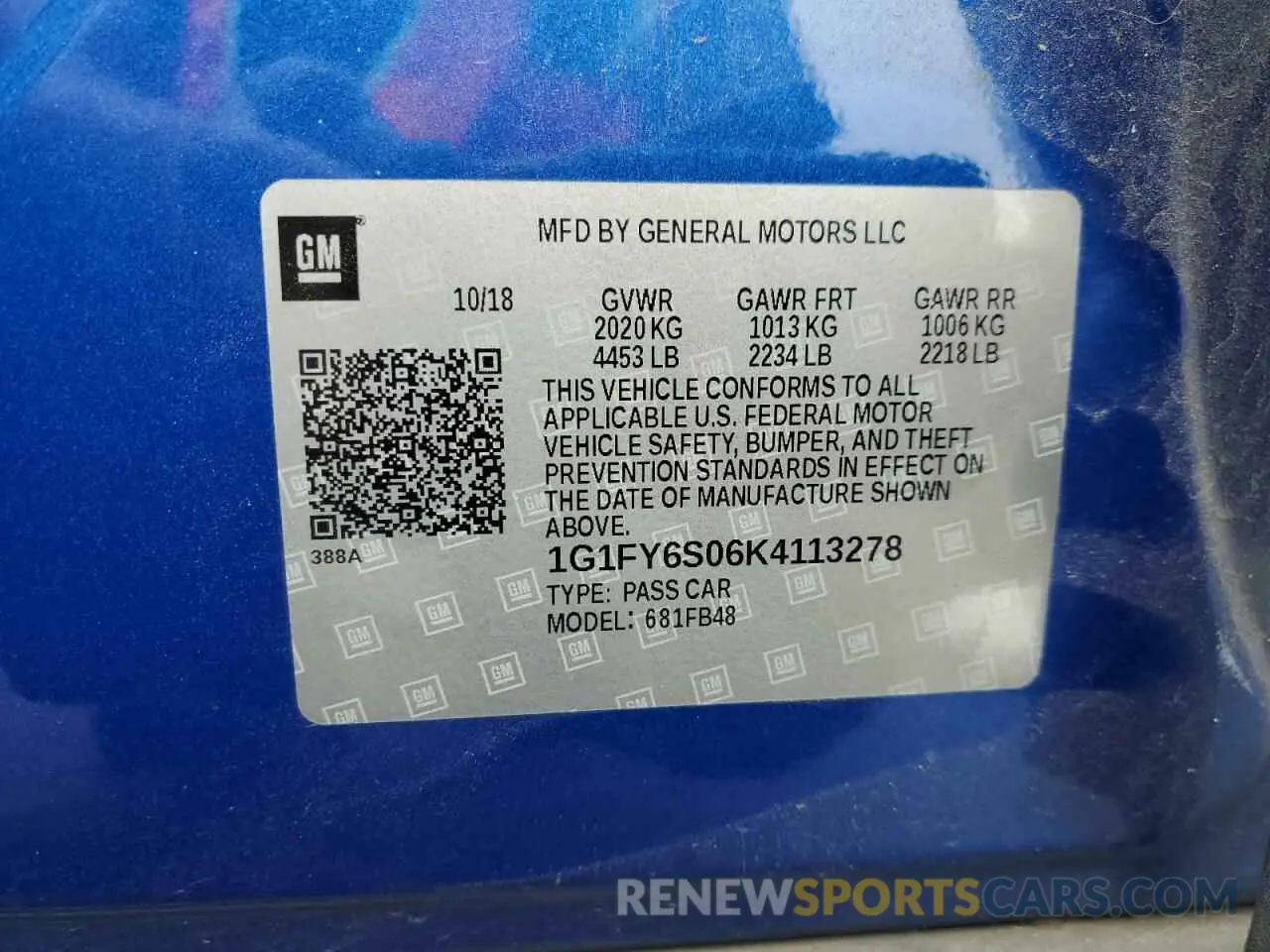 12 Photograph of a damaged car 1G1FY6S06K4113278 CHEVROLET BOLT 2019