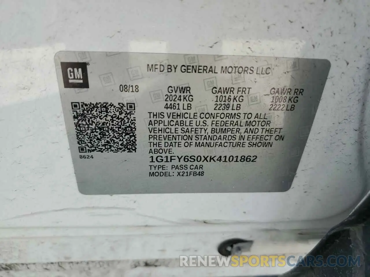 12 Photograph of a damaged car 1G1FY6S0XK4101862 CHEVROLET BOLT 2019