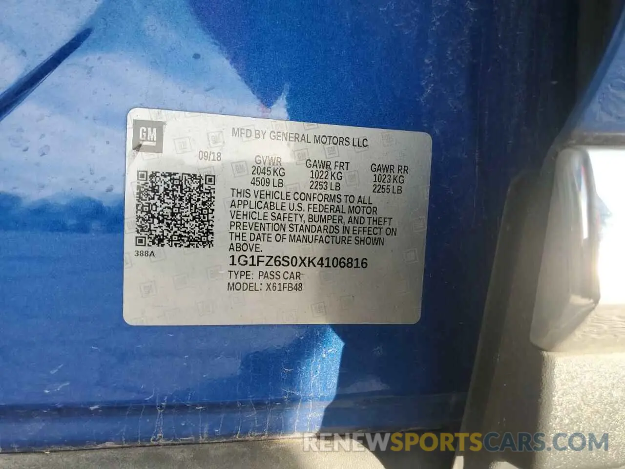 13 Photograph of a damaged car 1G1FZ6S0XK4106816 CHEVROLET BOLT 2019