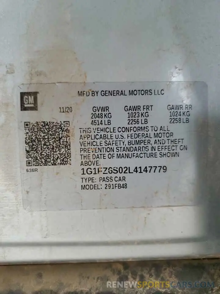 12 Photograph of a damaged car 1G1FZ6S02L4147779 CHEVROLET BOLT 2020