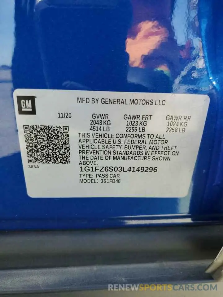 13 Photograph of a damaged car 1G1FZ6S03L4149296 CHEVROLET BOLT 2020