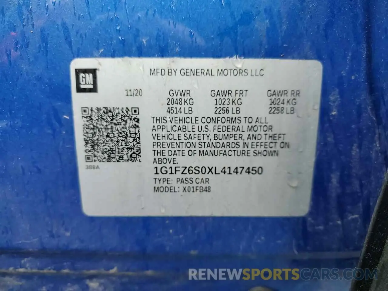 13 Photograph of a damaged car 1G1FZ6S0XL4147450 CHEVROLET BOLT 2020