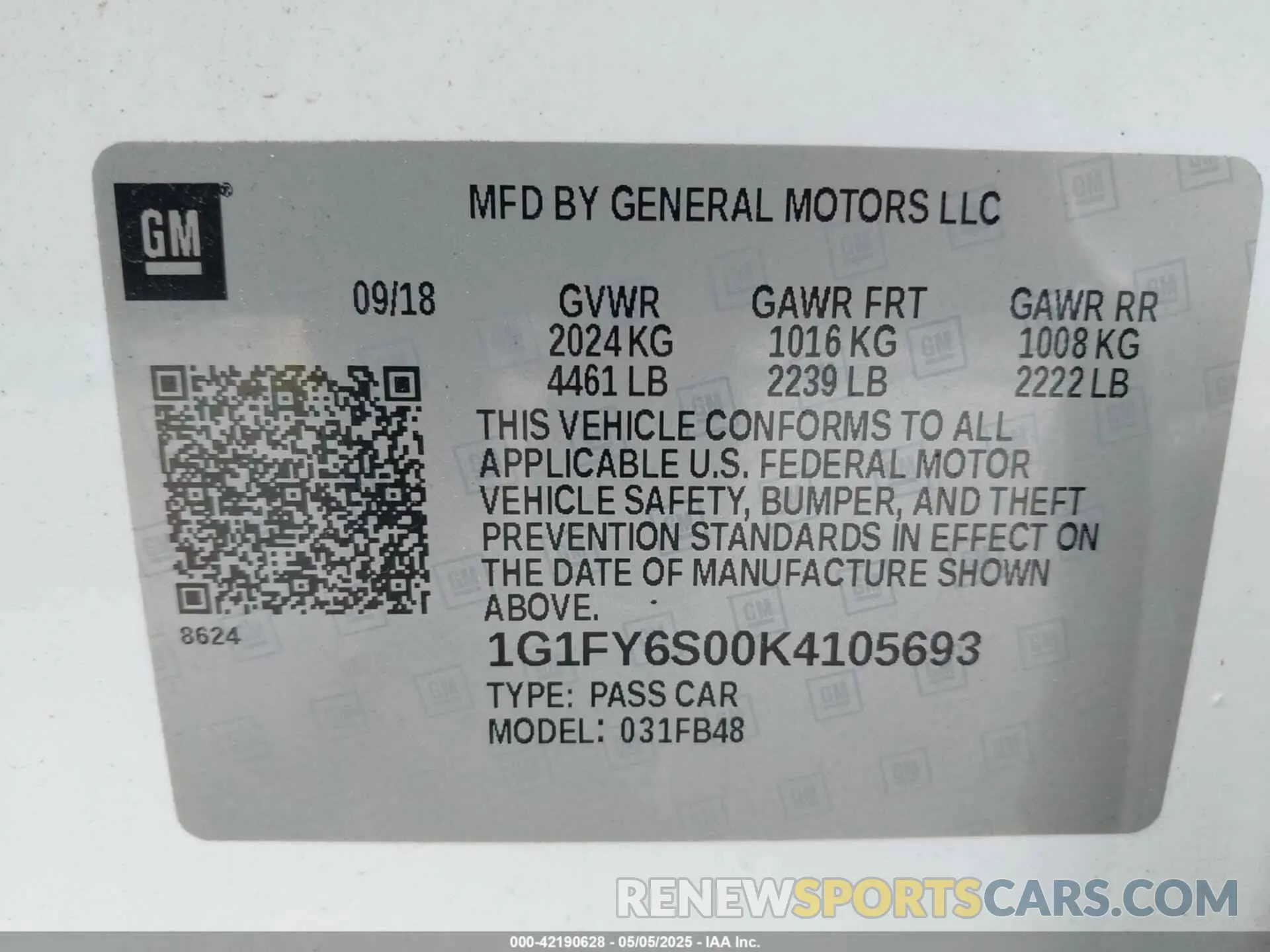 9 Photograph of a damaged car 1G1FY6S00K4105693 CHEVROLET BOLT EV 2019