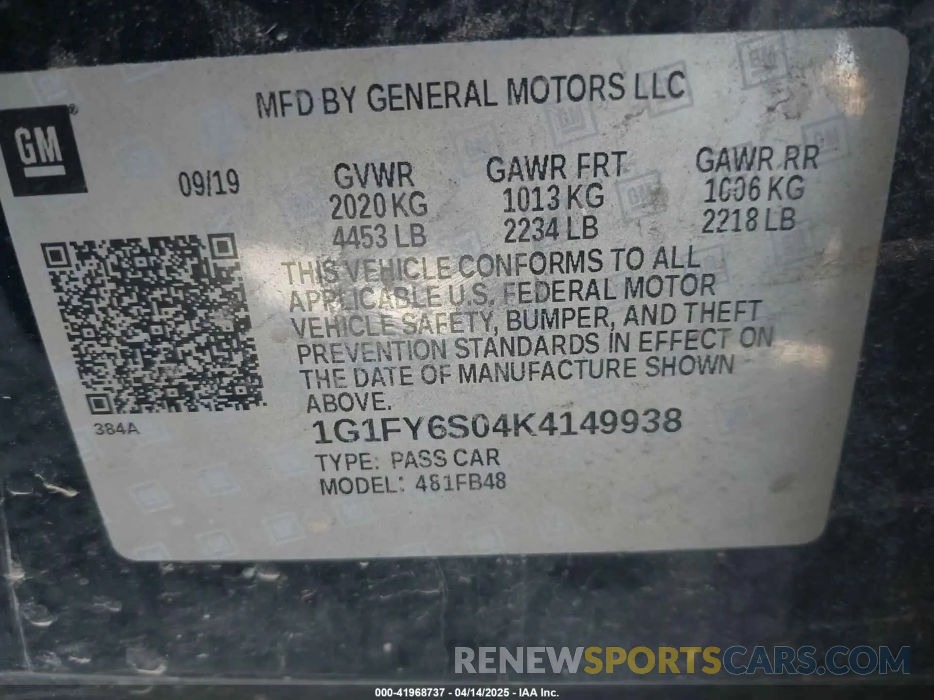 9 Photograph of a damaged car 1G1FY6S04K4149938 CHEVROLET BOLT EV 2019