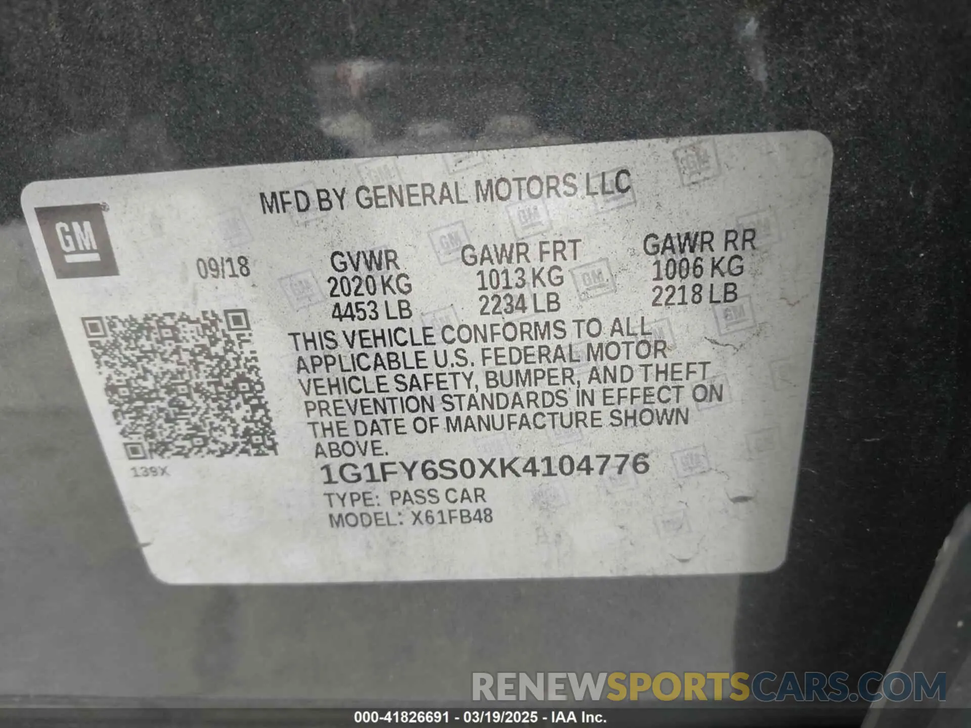 9 Photograph of a damaged car 1G1FY6S0XK4104776 CHEVROLET BOLT EV 2019