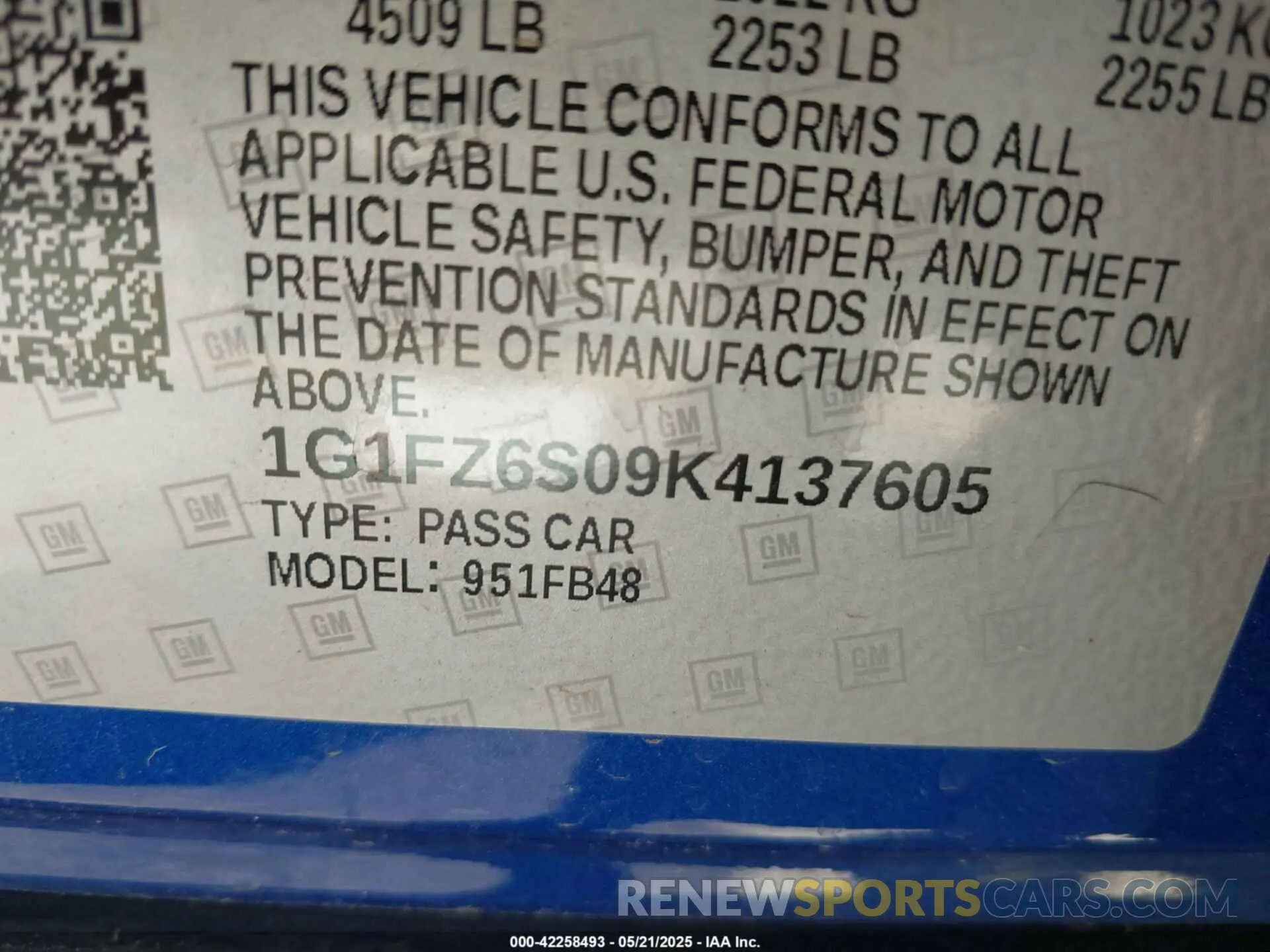 9 Photograph of a damaged car 1G1FZ6S09K4137605 CHEVROLET BOLT EV 2019
