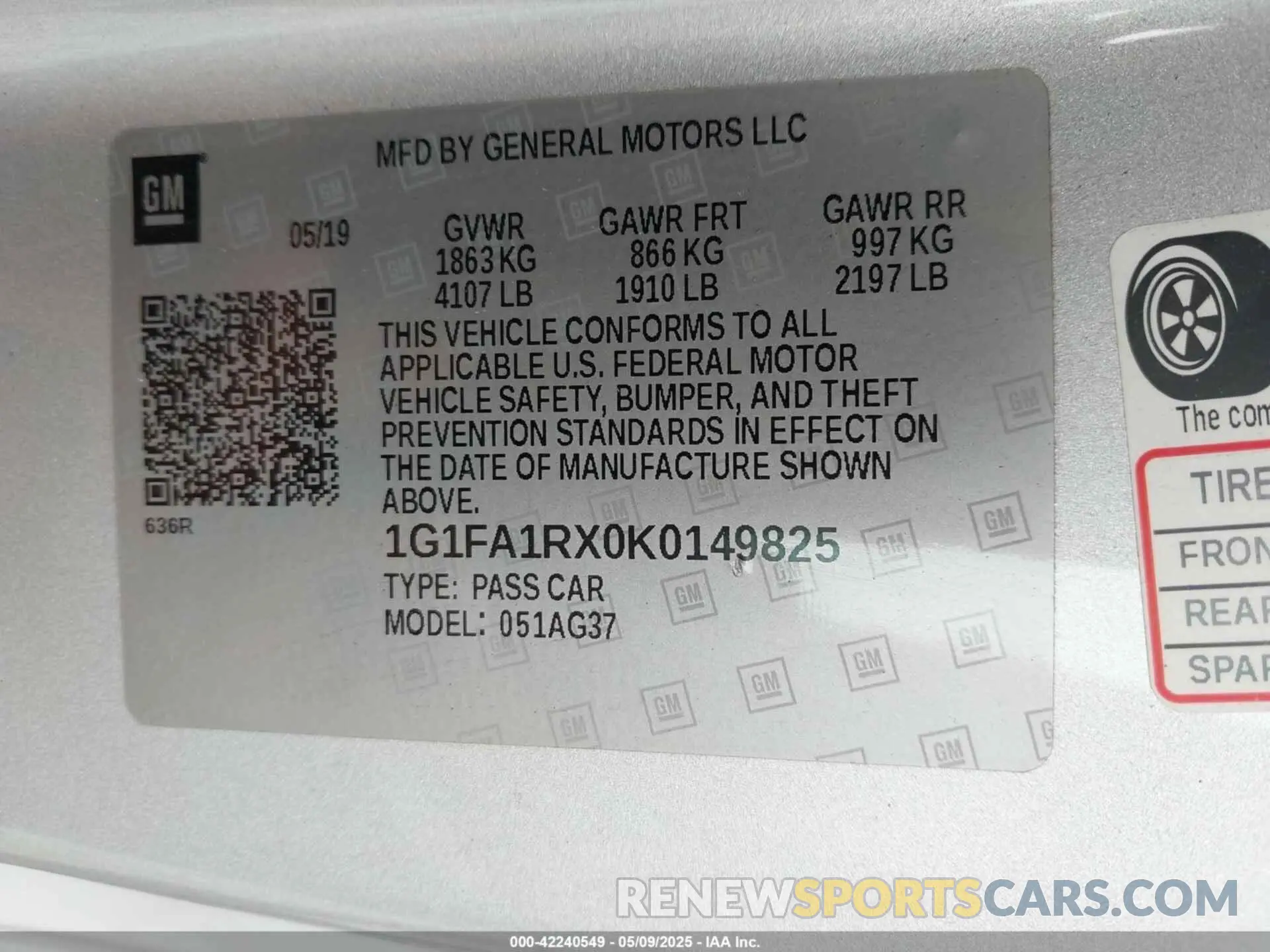 9 Photograph of a damaged car 1G1FA1RX0K0149825 CHEVROLET CAMARO 2019