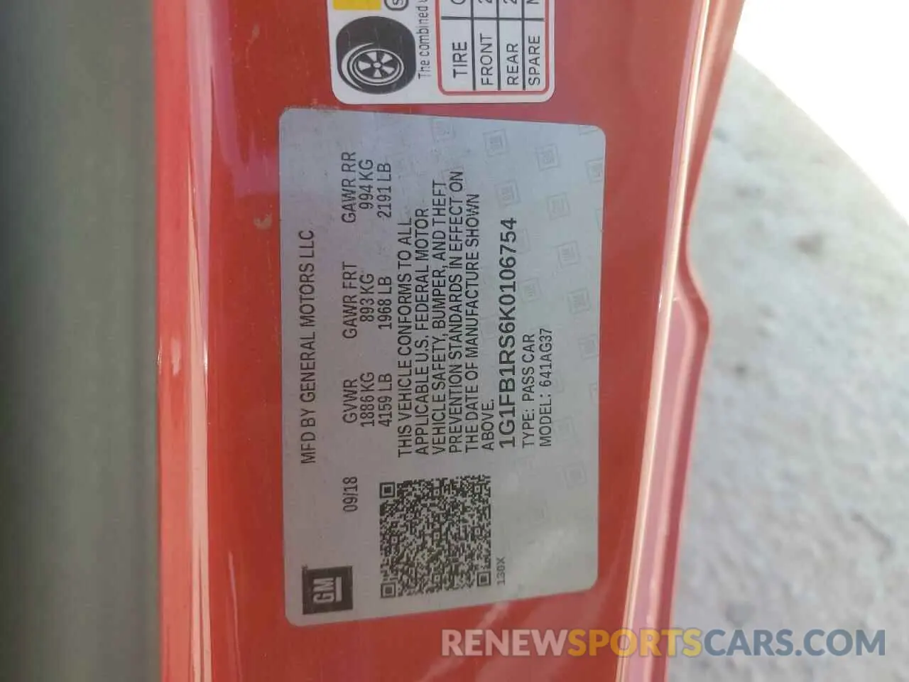 15 Photograph of a damaged car 1G1FB1RS6K0106754 CHEVROLET CAMARO 2019