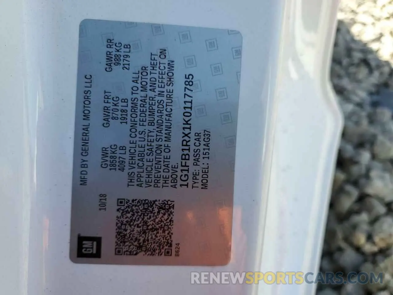 12 Photograph of a damaged car 1G1FB1RX1K0117785 CHEVROLET CAMARO 2019